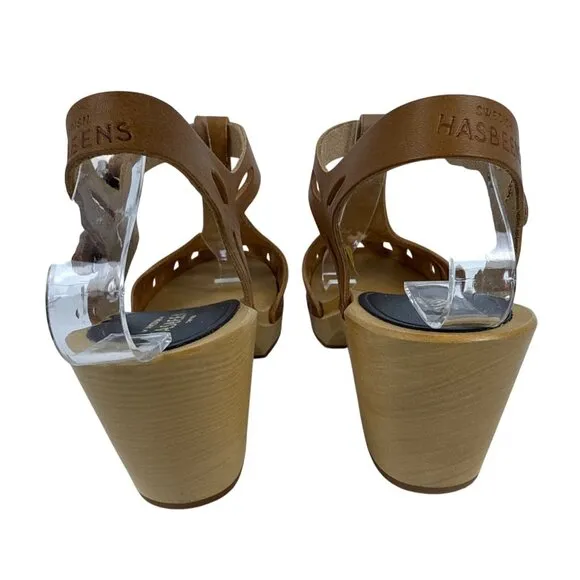 Swedish Hasbeens Women's Lacy Sandal Natural Leather Lime Wood Heels EU 37, US 7