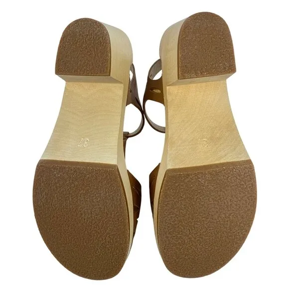 Swedish Hasbeens Women's Lacy Sandal Natural Leather Lime Wood Heels EU 37, US 7