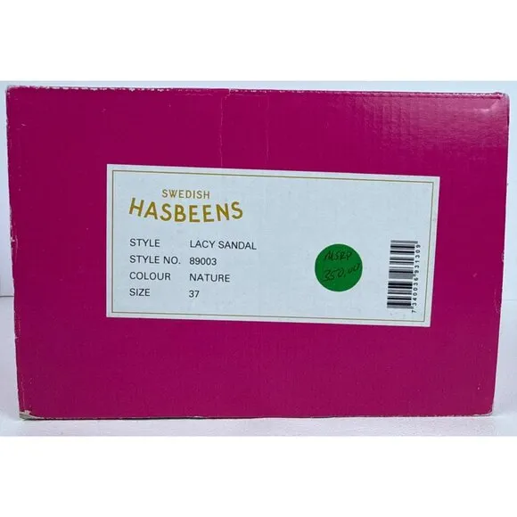 Swedish Hasbeens Women's Lacy Sandal Natural Leather Lime Wood Heels EU 37, US 7