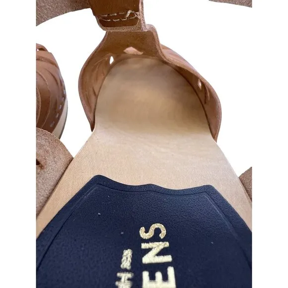 Swedish Hasbeens Women's Lacy Sandal Natural Leather Lime Wood Heels EU 37, US 7