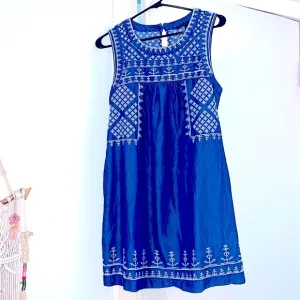 Sweet Sleeveless MIDI Dress Denim Sundress w/Lovely Embroidery Stitching Pockets