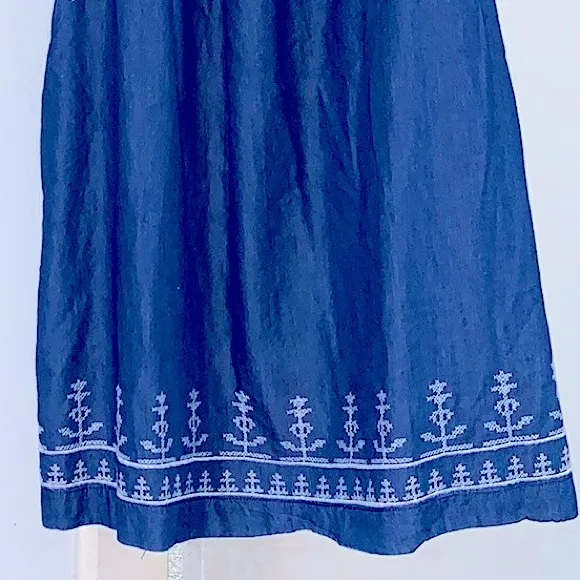 Sweet Sleeveless MIDI Dress Denim Sundress w/Lovely Embroidery Stitching Pockets