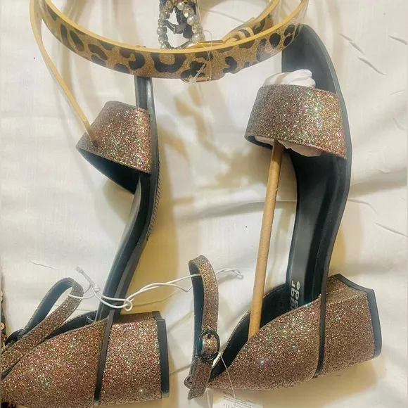 Take all Leopard Sequin Dress,Leopard Belt,Glitter Block Heel Sandals, Bag