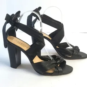 Talbots Black All Leather Strappy Open Toe Ankle Wrap Tie Block Heel San…