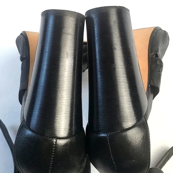 Talbots Black All Leather Strappy Open Toe Ankle Wrap Tie Block Heel San…
