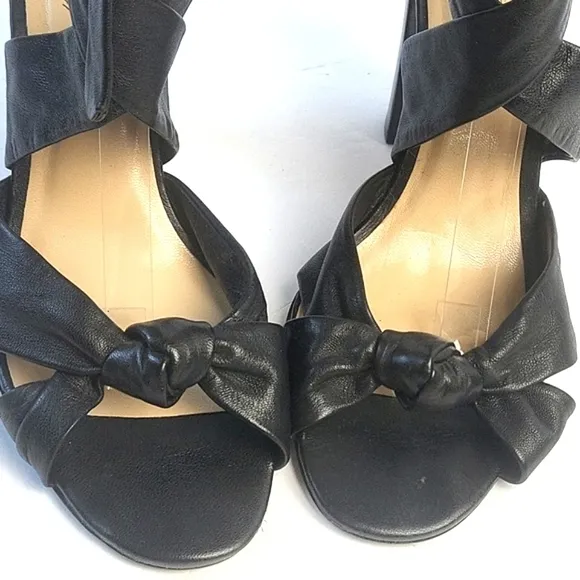 Talbots Black All Leather Strappy Open Toe Ankle Wrap Tie Block Heel San…