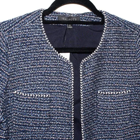 Talbots Tweed Open-Front Frayed-Hem Jacket