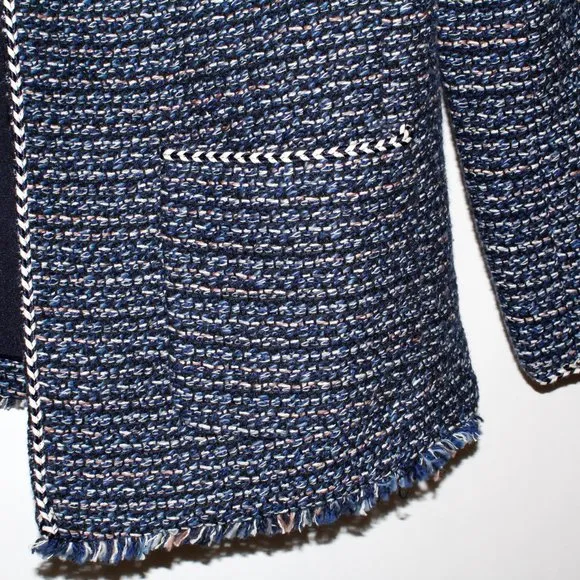 Talbots Tweed Open-Front Frayed-Hem Jacket