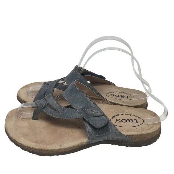 Taos Perfect Toe Loop Flip Flop Comfort Leather Sandals Blue Women's Size 8