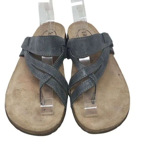 Taos Perfect Toe Loop Flip Flop Comfort Leather Sandals Blue Women's Size 8
