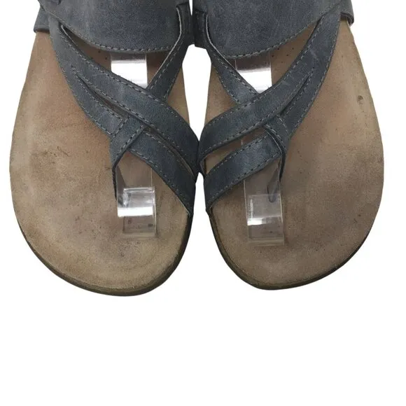 Taos Perfect Toe Loop Flip Flop Comfort Leather Sandals Blue Women's Size 8