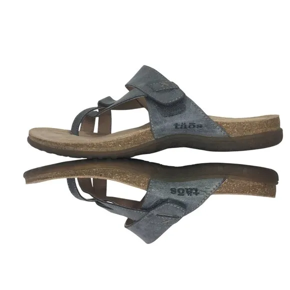 Taos Perfect Toe Loop Flip Flop Comfort Leather Sandals Blue Women's Size 8
