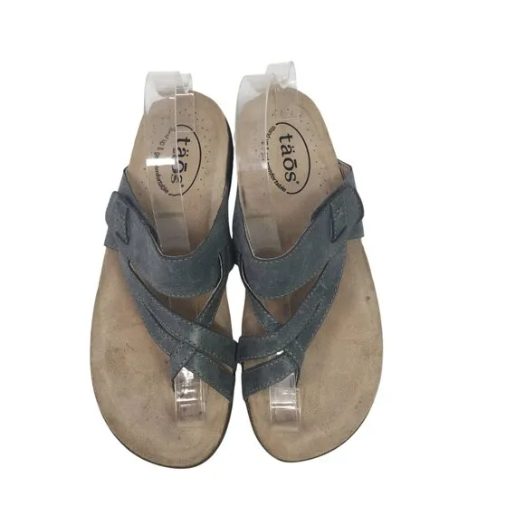 Taos Perfect Toe Loop Flip Flop Comfort Leather Sandals Blue Women's Size 8