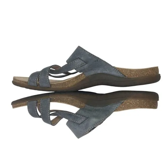 Taos Perfect Toe Loop Flip Flop Comfort Leather Sandals Blue Women's Size 8