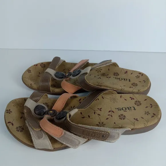 Taos Prize 2 Sandals Womens 7 Multicolor Leather Open Toe Strappy Slip On Flat