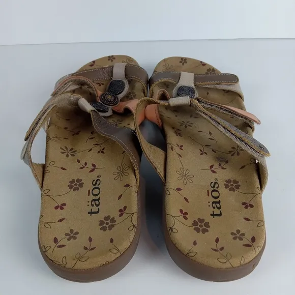 Taos Prize 2 Sandals Womens 7 Multicolor Leather Open Toe Strappy Slip On Flat