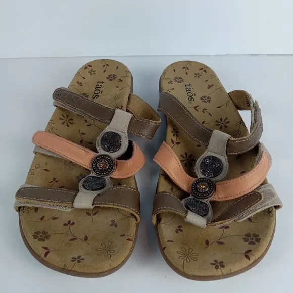 Taos Prize 2 Sandals Womens 7 Multicolor Leather Open Toe Strappy Slip On Flat