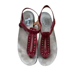 Taos Studded Toe Post Boho Slingback Sandals Red Leather US 8