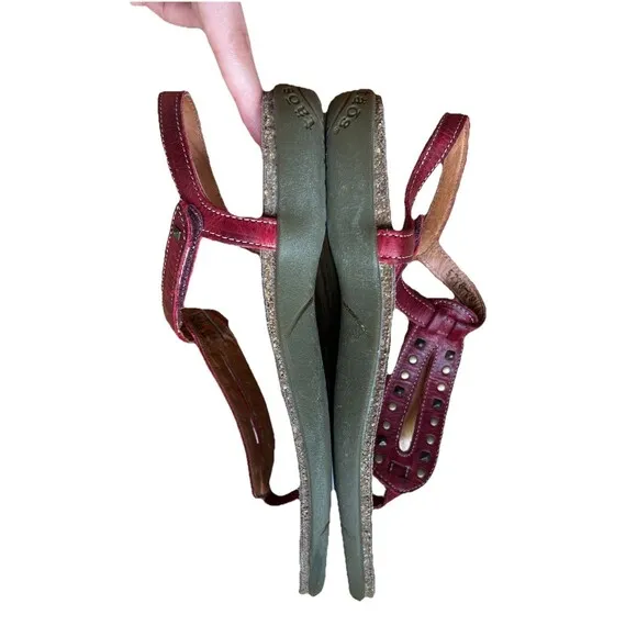 Taos Studded Toe Post Boho Slingback Sandals Red Leather US 8