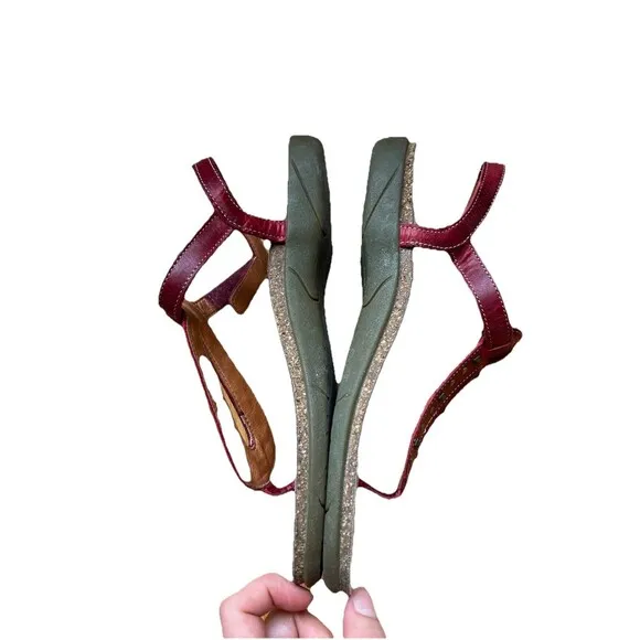Taos Studded Toe Post Boho Slingback Sandals Red Leather US 8