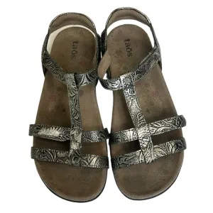 Taos Trophy Leather Sandals Floral in Pewter Casual Outdoors Dressy Beauty 6