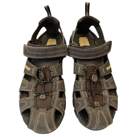 TEVA Mens Brown Leather Forbay Outdoor Sports Fishing Boating Sandal Size 10