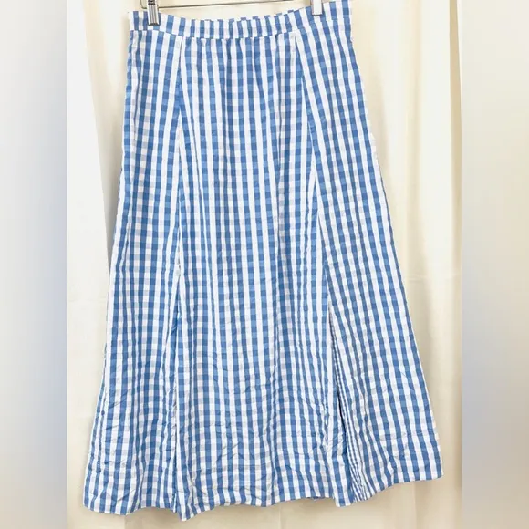 Thakoon Blue Gingham Asymmetrical Faux Wrap Skirt   Size 8  Excellent Condition