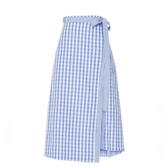 Thakoon Blue Gingham Asymmetrical Faux Wrap Skirt   Size 8  Excellent Condition