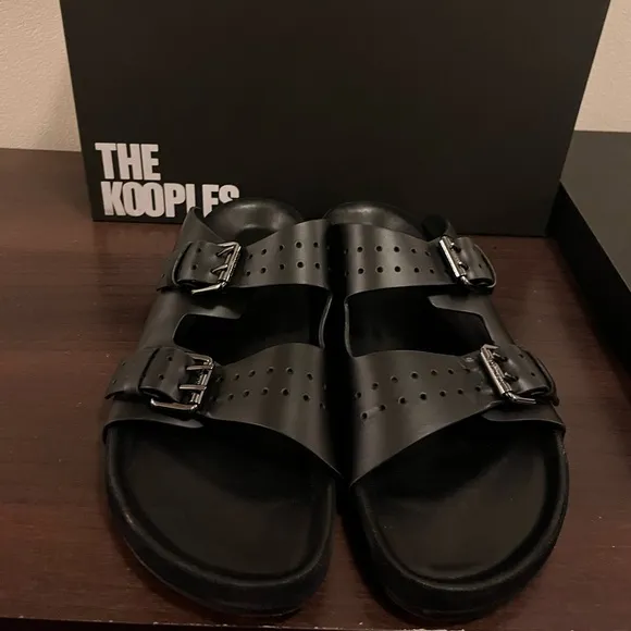 The Kooples Men’s Black Leather Double Strap Sandals FR 42 = US 9 NEW IN BOX!