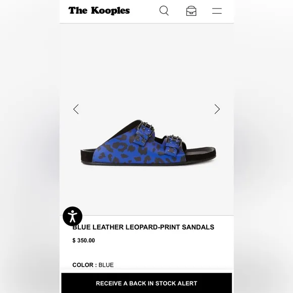 The Kooples Men’s Blue Leopard Print Double Strap Leather Sandals 44 US 10.5 NEW