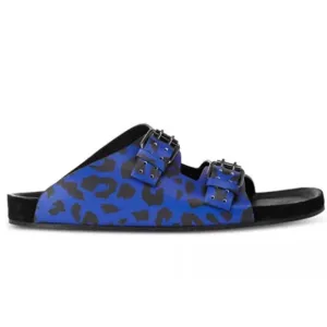 The Kooples Men’s Blue Leopard Print Double Strap Leather Sandals 44 US 10.5 NEW