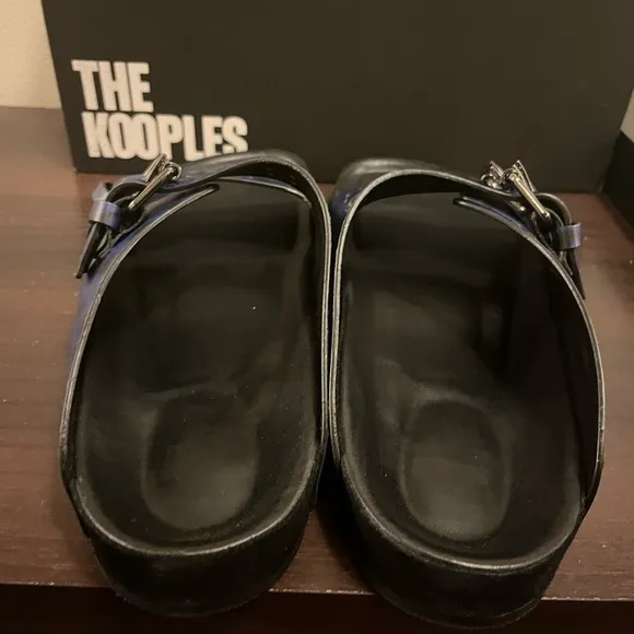 The Kooples Men’s Blue Leopard Print Double Strap Leather Sandals 44 US 10.5 NEW