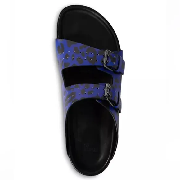 The Kooples Men’s Blue Leopard Print Double Strap Leather Sandals FR 41 US 8 NEW