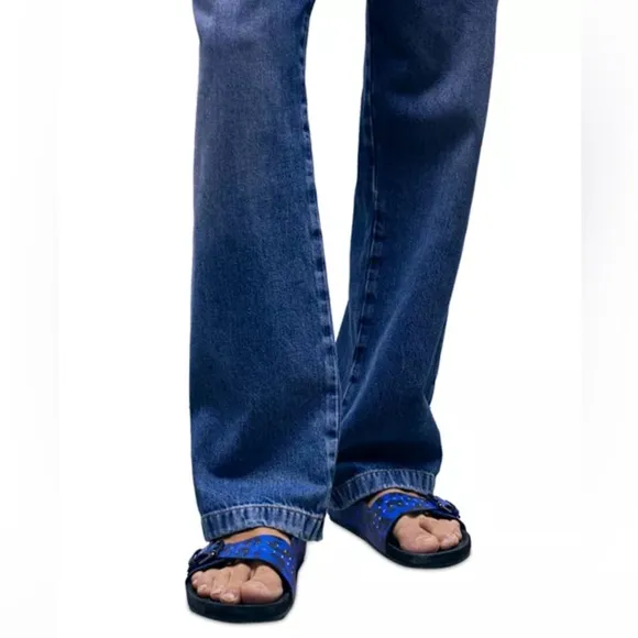 The Kooples Men’s Blue Leopard Print Double Strap Leather Sandals FR 41 US 8 NEW