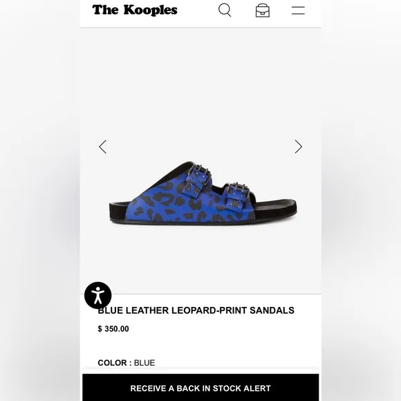 The Kooples Men’s Blue Leopard Print Double Strap Leather Sandals FR 41 US 8 NEW