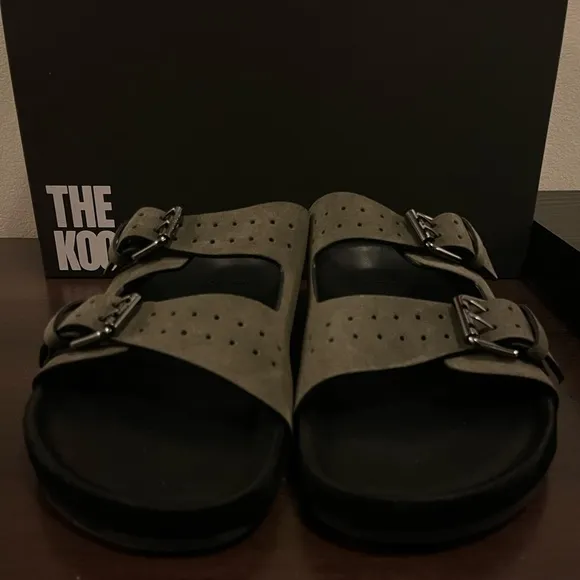 The Kooples Men’s Khaki Olive Suede Double Strap Leather Sandals FR 40 US 7 NEW!