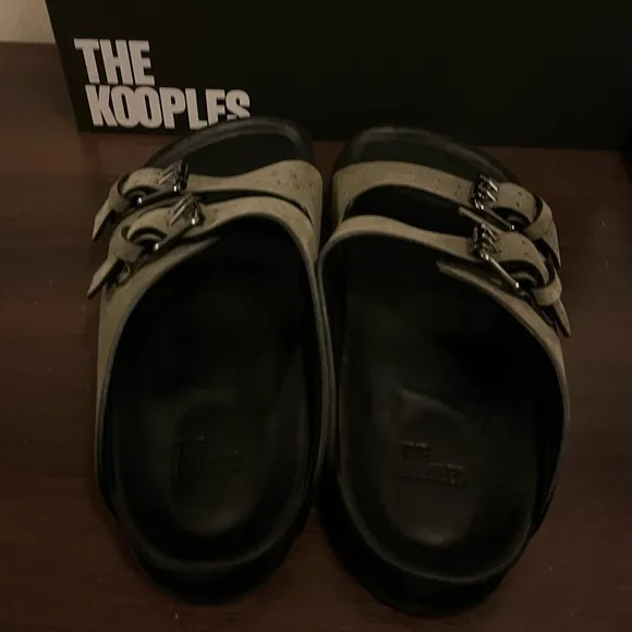 The Kooples Men’s Khaki Olive Suede Double Strap Leather Sandals FR 40 US 7 NEW!