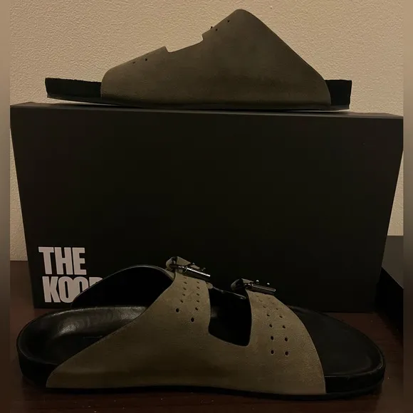 The Kooples Men’s Khaki Olive Suede Double Strap Leather Sandals FR 42 US 9 NEW!
