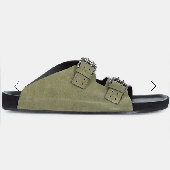 The Kooples Men’s Khaki Olive Suede Double Strap Leather Sandals FR 42 US 9 NEW!