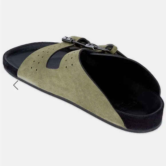 The Kooples Men’s Khaki Olive Suede Double Strap Leather Sandals FR 42 US 9 NEW!