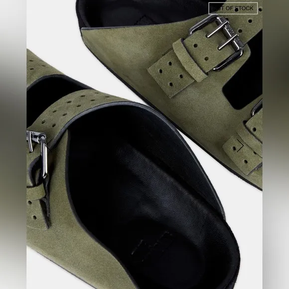 The Kooples Men’s Khaki Olive Suede Double Strap Leather Sandals FR 42 US 9 NEW!