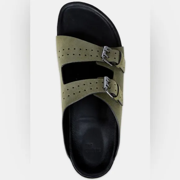 The Kooples Men’s Khaki Olive Suede Double Strap Leather Sandals FR 42 US 9 NEW!