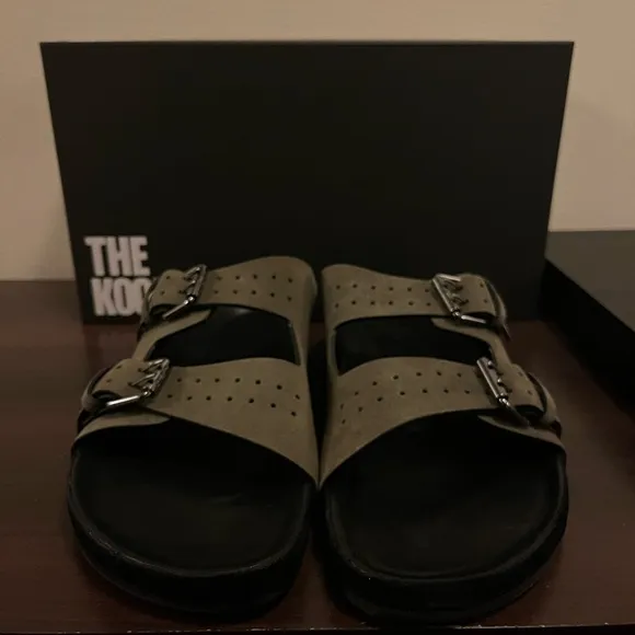 The Kooples Men’s Khaki Olive Suede Double Strap Leather Sandals FR 42 US 9 NEW!
