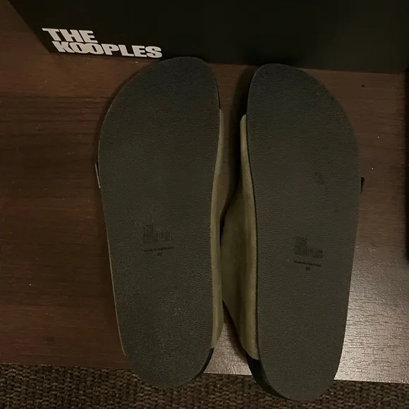 The Kooples Men’s Khaki Olive Suede Double Strap Leather Sandals FR 42 US 9 NEW!