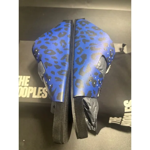 The Kooples NEW Leopard Print Slides Sandals Buckle Accents Blue Black FR 45/U11