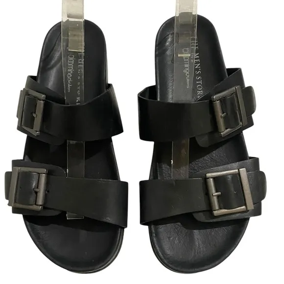 The Men’s Store Bloomingdale’s Devin Buckle Black Soft Leather Slid On Sandals