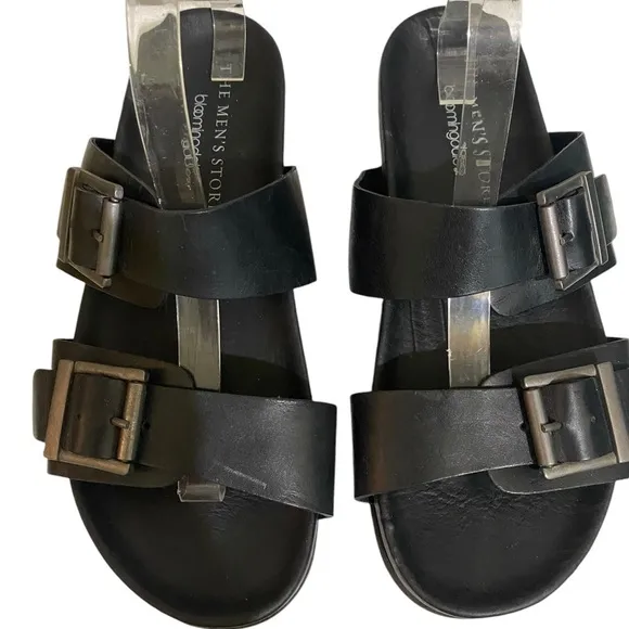 The Men’s Store Bloomingdale’s Devin Buckle Black Soft Leather Slid On Sandals
