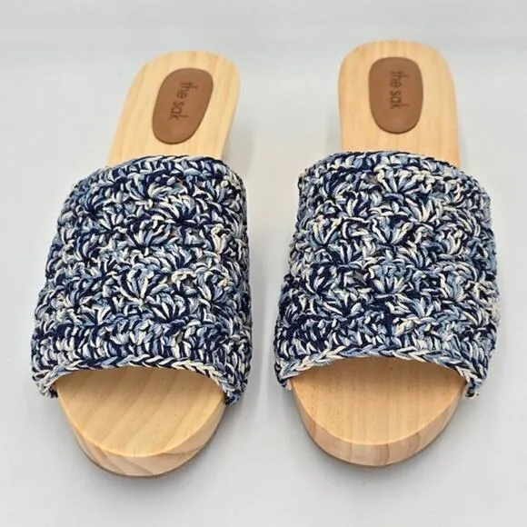 The Sak Ella Wooden Platform Sandals Slip In Crochet Clog MSRP $99 Women's 10