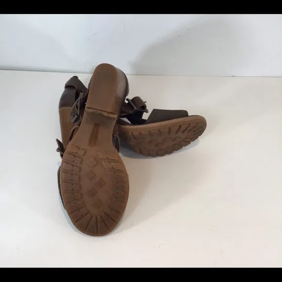 TIMBERLAND EARTHKEEPERS STAFFORD SUEDE LEATHER WOODEN HEEL SANDALS SZ 7.5