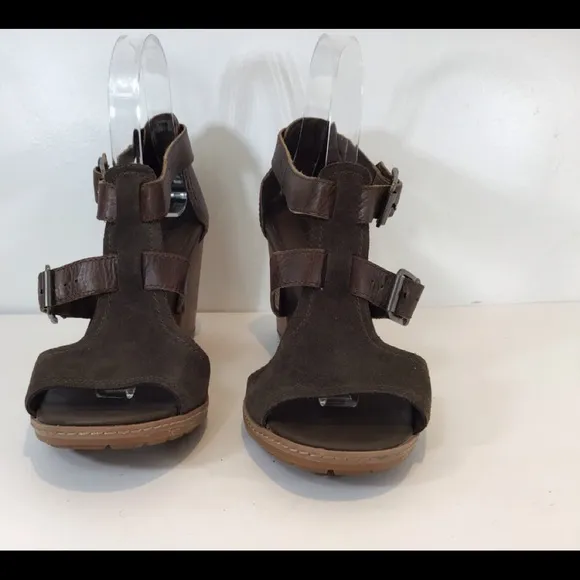 TIMBERLAND EARTHKEEPERS STAFFORD SUEDE LEATHER WOODEN HEEL SANDALS SZ 7.5